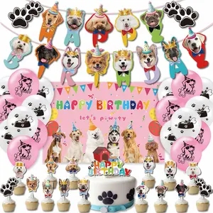 Милый мультяшный баннер с животными, флажки, милая собачья кошка, котенок с шляпой, Бумажная гирлянда, украшение для детского дня рождения
