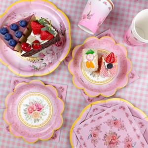 Juego de Vasos y Bandejas de Papel Desechables con Diseño Floral Vintage <span class=keywords><strong>para</strong></span> Decoración de Fiestas de Té, Fiestas en el Jardín, Bodas, Bautizos, Cumpleaños - Product Image 5