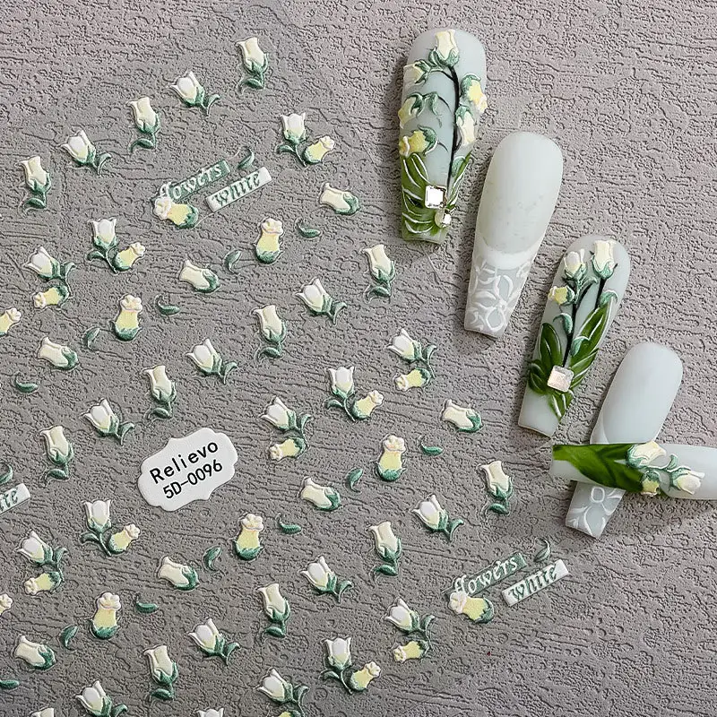 Vente en gros de décalcomanies pour ongles personnalisées autocollants en gel relief 5D ailes de fleurs petits autocollants japonais et coréens pour nail art