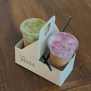 Custom Printed Beverage Takeaway 2 4 6 Pack Coffee <b>Cup</b> Drink to Go Corrugated Kraft Paper Carrier with Portable Handle Holder - Product Image 4