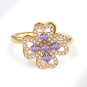 Anillo Giratorio de Circonita Púrpura con Forma de Flor, Ajustable, Chapado en Oro sobre Cobre, con Forma de Corazón y Trébol de Cuatro Hojas, Anillo de Joyería para Aliviar la Ansiedad - Product Image 4