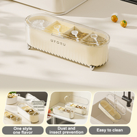 Boîte à épices moderne UFORU pour cuisine, organiseur à 4 compartiments avec cuillères, couvercle transparent anti-poussière, bocal en PP PET