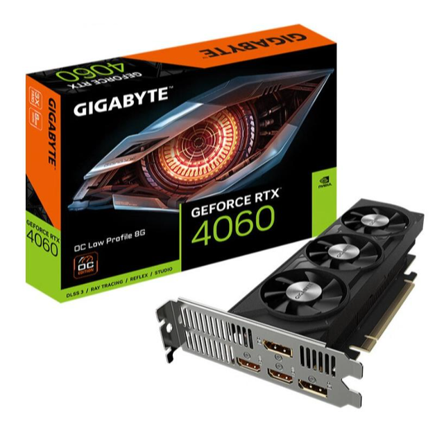 Gigabyte RTX 4060 OC Low Profile 8G Graphics Card Three Fan-Cooled GPU with GDDR6 Video Memory for Workstation & Gaming