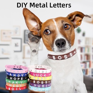 Benutzer definierter Name Diamant verziertes DIY-Haustier halsband PU-Lederbuchstaben-Haustier halsband für Hund - Product Image 2