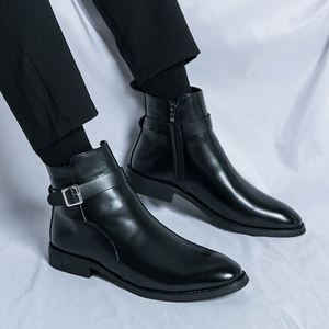 Bottes Martin montantes IStapromo Gifts, Bottes courtes pointues tendance, Bottes Chelsea, Bottes en cuir zippées pour hommes - Product Image 2
