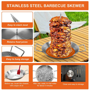 Brazilian Al Pastor Skewer <b>Stand</b> Set for Grill Stainless Steel Vertical Skewer <b>Stand</b> with 3 Removable Spikes and Drip <b>Pan</b> - Product Image 2