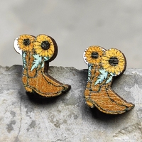 Nouveauté 2026 : Boucles d'oreilles tendance style western, motifs léopard, botte, cactus, vache, mini clous en bois
