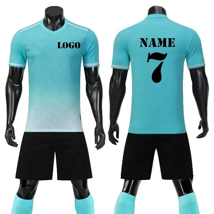 Best selling football player training jersey light blue football shirts sportswear customized own soccer team uniform