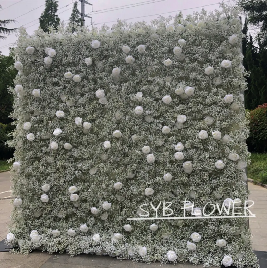 R-206 5D Wedding Suppliers Artificial Flower Wall Wedding Decoration Artificial Babysbreath Flower Wall Wedding Backdrop