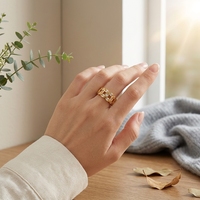 Bague JinSpark 'Infinity Fortune' avec pièces de monnaie entrelacées, zircon marquise, plaqué or 24 carats, talisman de luxe pour la prospérité, pour femme