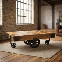 Table Basse Industrielle et Vintage en Fer Forgé, Réglable, Rustique, Antique, sur Roulettes, pour Salon et Maison