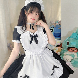 Japanese Classic Black White Maid Outfit Cosplay Lolita Dress With Apron Necklace Headwear For Anime Role Play Spring 2025 - Product Image 4