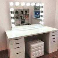 Coiffeuse Phoenix Home Neuve Personnalisée Blanche avec Miroir et Éclairage LED – Meuble de Luxe pour Chambre à Coucher