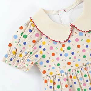 かわいい水玉模様のドレス、小さな女の子向け、卸売カスタムメイドの女の子用衣料、夏用ポリエステル/コットン女の子用ドレス - Product Image 5