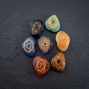 Juego de 7 Piedras de Palma para Reiki, Hechas a Mano, Pintadas en Oro, Grabadas, con Gemas, para Sanación con Reiki, Acción de Gracias - Product Image 6