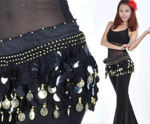 Pañuelo de cadera para danza del vientre con 128 monedas doradas, falda de lentejuelas con borlas para <span class=keywords><strong>mujer</strong></span>, <span class=keywords><strong>disfraz</strong></span> gitano de danza del vientre - Product Image 2