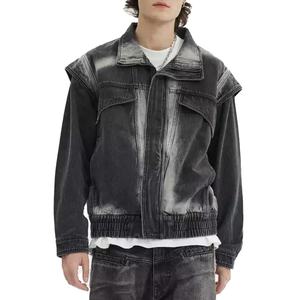 Veste Courte Homme Style Urbain Personnalisée en Jean Brut Noir Vintage Lavage Vieilli 100% Coton – Blouson en Jean pour Homme - Product Image 1