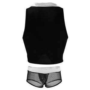 4 pezzi da uomo Sexy smoking Lingerie Kit Costume festa di Halloween papillon completo taglie forti in pelle - Product Image 2