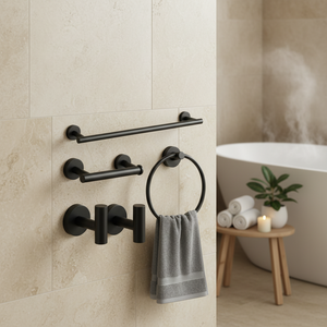 Ensemble d'accessoires de salle de bain en acier inoxydable mural moderne noir mat 5 pièces Finition brossée Prévention de la corrosion Bain - Product Image 4