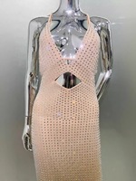 Nouvelle robe moulante sexy à découpes et col halter en polyester brillant effet diamant, tenue de scène tendance pour adultes