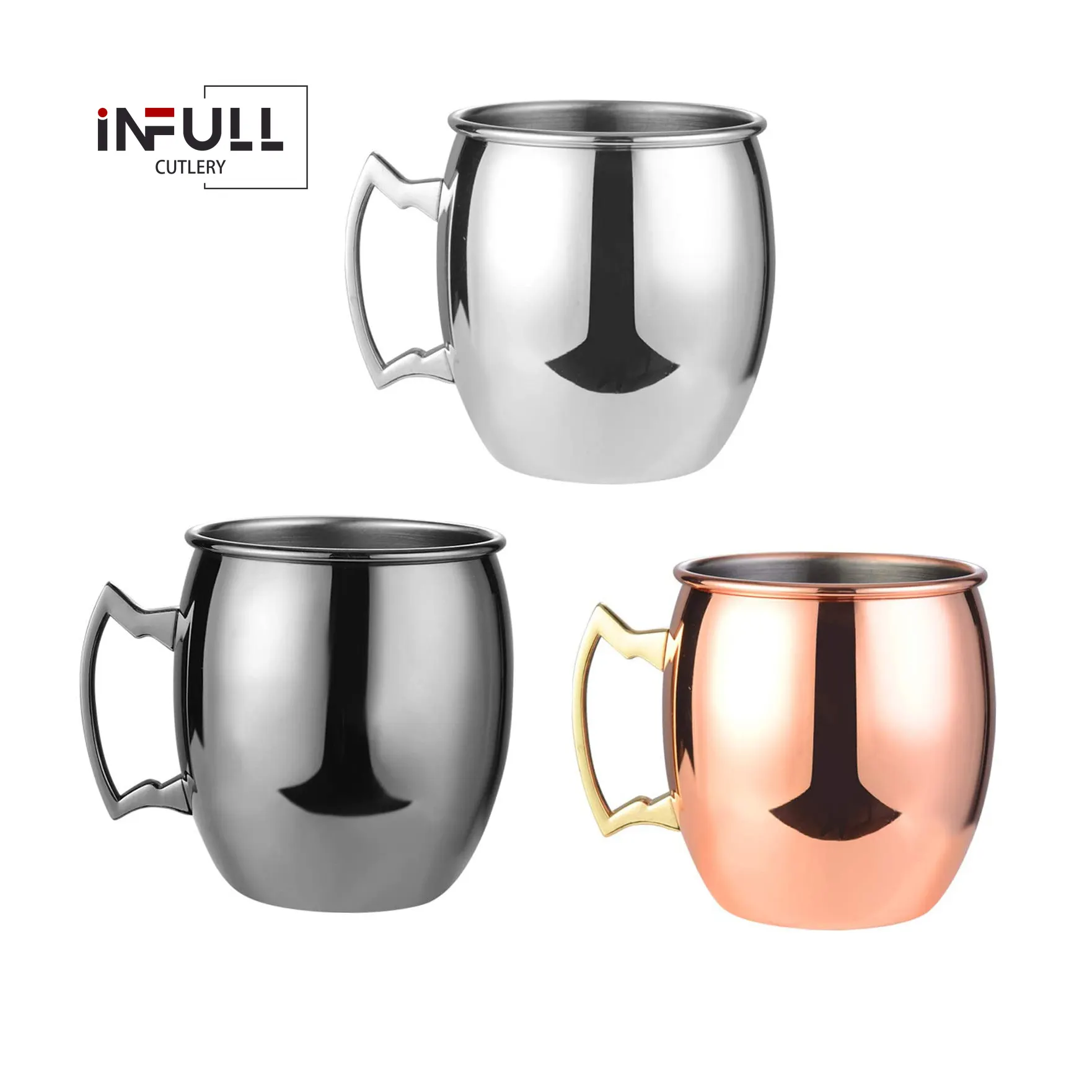 Spiegel Gepolijst Roestvrij Staal Drinken Moskou Mule Mokken Bar Pub Mokken Cocktails Bier Cups 530Ml 19Oz Set Van 4