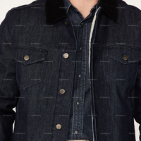 Veste en jean personnalisée pour homme, devant à boutons, patte de boutonnage réglable, lavage foncé, doublure en sherpa, col en velours côtelé, veste en denim