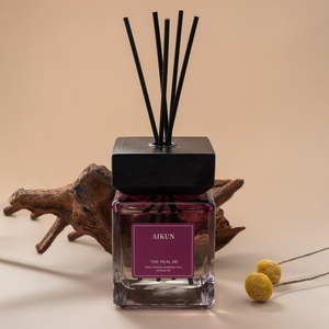 Aikun Brands Low MOQ Fast Turn Square Glass XL <b>Reed</b> <b>Diffuser</b> Set Gold Foil Label Beige Box Any Scent Long Lasting for Retail - Product Image 4