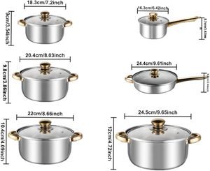 12-Piece Anti-Rust Stainless Steel Cookware Set Ceramic Exterior Portable Glass Cover Fry <b>Pan</b> Cooking <b>Pot</b> Gas Induction Ready - Product Image 6