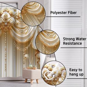 Juego de Cortinas de <span class=keywords><strong>Ducha</strong></span> Modernas de Poliéster Impermeable de Lujo, 72x72 Pulgadas, Diseño Floral Elegante, Incluye Alfombra de Baño en Forma de U y Tapete para Inodoro - Product Image 4