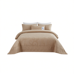 Juego de Cubrecama Db Khaki Queen de 3 Piezas, Ropa de Cama Acolchada Bordada con Patrón Floral Clásico para Uso en Todas las Estaciones - Product Image 1