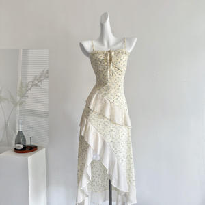 Nuevos Vestidos Florales Vintage de Primavera <span class=keywords><strong>y</strong></span> Otoño para Mujer, con Cintura Elástica, Manga Corta, Lazo en Tirantes, Cuello en V <span class=keywords><strong>y</strong></span> Estilo Coreano a la Moda - Product Image 6