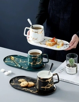 Tasse à café en céramique à bordure dorée de luxe, assiette à gâteau dessert pour le petit déjeuner, tasse à thé turque exquise
