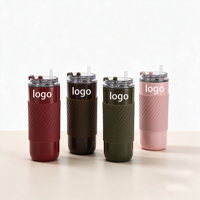 Tasse de voyage isotherme en acier inoxydable personnalisable avec logo, mug thermique à double paroi sous vide avec poignée antidérapante en silicone et couvercle à paille