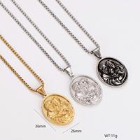 Collier classique avec médaille de la Sainte Famille Jésus Marie Joseph, pendentif ovale en acier inoxydable, bijou religieux, cadeau de foi