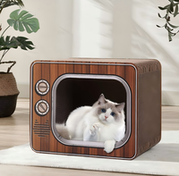 Lit-griffoir vintage pour chat en forme de téléviseur, maison rétro en carton ondulé durable avec griffoirs intégrés pour chats d'intérieur