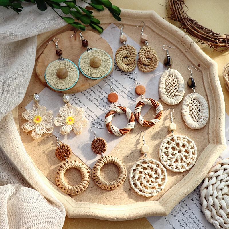 Orecchini in legno fatti a mano in stile bohémien africano gioielli in Rattan ge