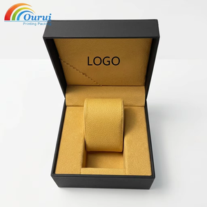 Durable Premium <b>Black</b> PU Leather Single Watch Storage <b>Box</b> with Plush Velvet Cushion Insert, Custom Logo Embossing Option - Product Image 1