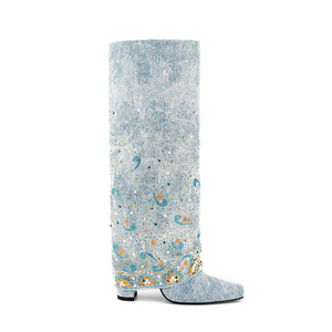 WETKISS-<span class=keywords><strong>Botas</strong></span> altas hasta la rodilla para mujer, zapatos vaqueros de talla grande personalizados, <span class=keywords><strong>con</strong></span> tacón alto de bloque, pantalones vaqueros azules <span class=keywords><strong>con</strong></span> cristal - Product Image 1