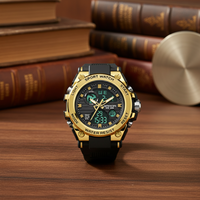 Luxuriöse Runde Digitale Modische Charm-Sportuhr für Herren mit Gehäuse aus Legierung, Silikonarmband, Wasserdicht bis 3 BAR, Platin-Wecker