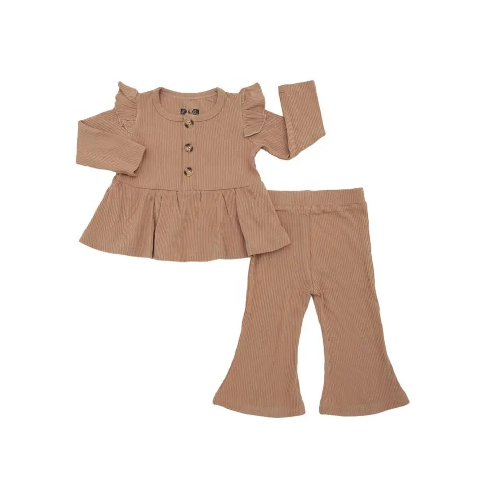 Blusa de verão com alça longa e babado unissex, conjunto de 2 peças com estampa personalizada 100% algodão para bebês e meninas