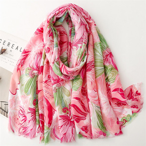 Scialli stampati con motivi floreali alla moda di colore brillante da donna stole estive lunghe grandi copricostri da spiaggia con sciarpa in <span class=keywords><strong>cotone</strong></span> viscosa - Product Image 1