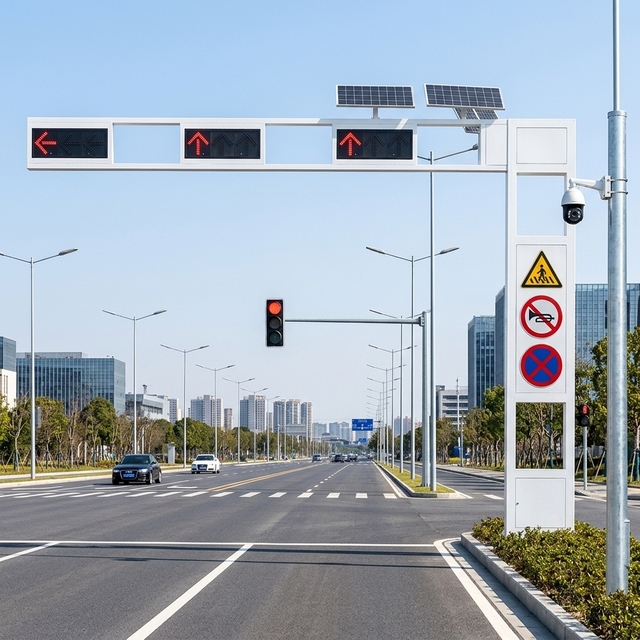 Multifunctional Road Safety Traffic Light Pole with Integrated Red Green Traffic Signal Light, HD CCTV Security Camera