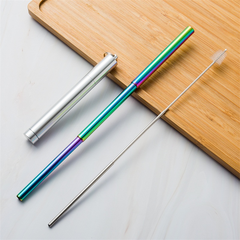 Silver case+Rain bow straw