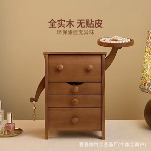 Solid Wood Jewelry Box Rectangle Multi Tiered Desktop Organizer Walnut Color Stud Earring Necklace <b>Storage</b> <b>Dressing</b> <b>Table</b> Use - Product Image 3