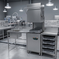 Lave-vaisselle professionnel désinfectant à passage direct pour hôtels, station intégrée avec évier et table, modèle Deluxe