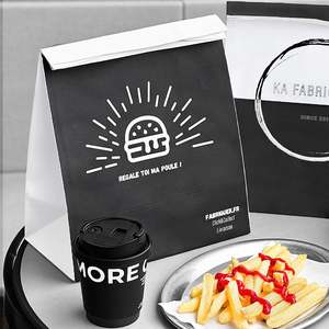 Sacs à emporter jetables en papier kraft noir écologiques et recyclables personnalisés pour hamburgers, frites, burgers et pâtes, restauration rapide - Product Image 4