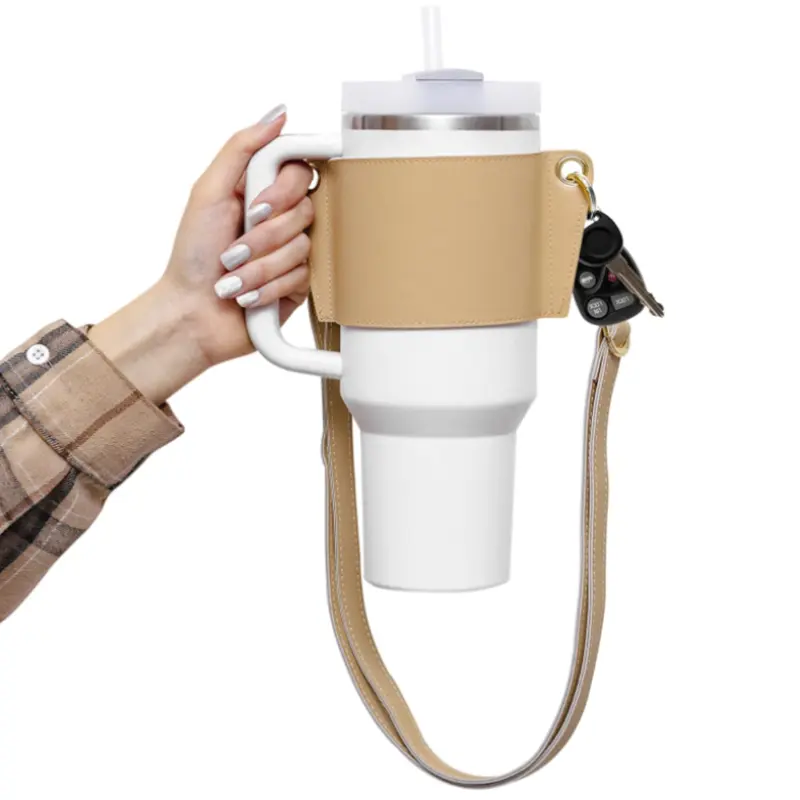 卸売PUレザーカップカバー400MLドリンクウォーターカップ調節可能なレザーコーヒーティーカップスリーブホルダー