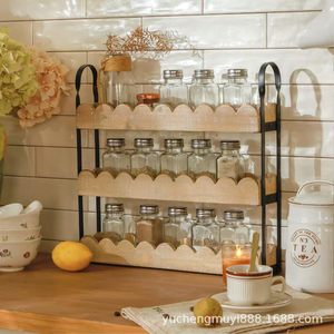 Wooden Storage Rack 3 Tier With Metal Handles For Kitchen <b>Spice</b> <b>Jar</b> Organizer Solid Wood Shelf For Miscellaneous Items - Product Image 2