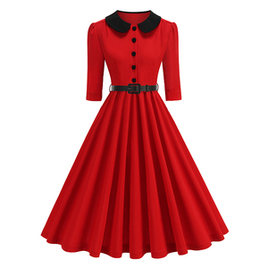 Vestido Retro Vintage Personalizado de los Años 50 con Cinturón, Estilo Audrey Hepburn - Product Image 5