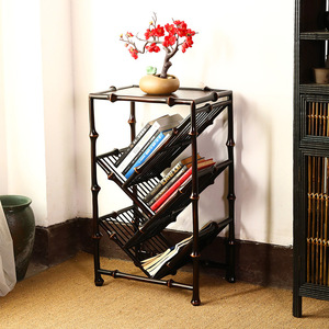 Estantería pequeña estilo Ming, muebles de bambú, estantería para libros de arte, estantería de estudio móvil con ruedas, estantería de almacenamiento. - Product Image 3